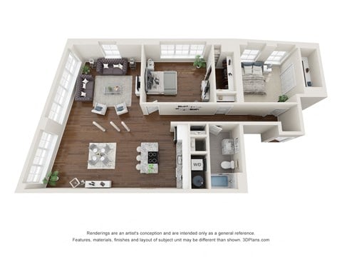 Floor plan for 2 beds, 1 bath, 1371 sqft